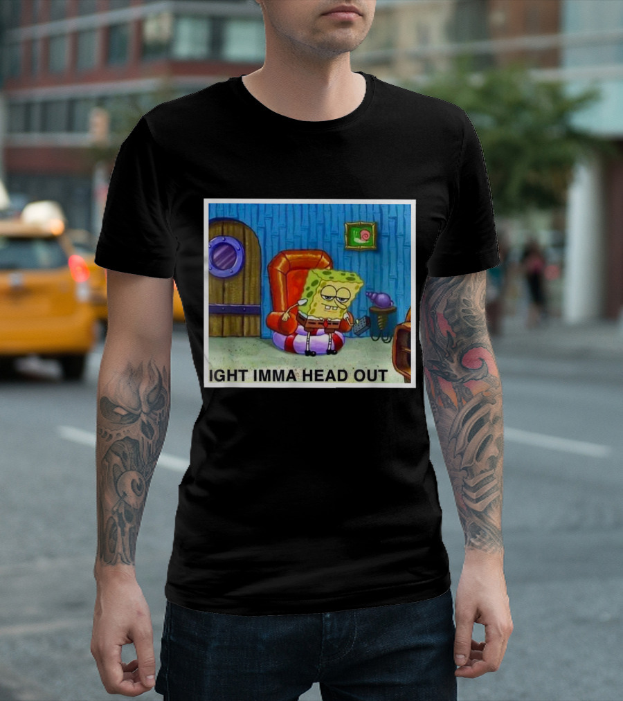 Ight Imma Head Out Funny Meme SpongeBob Football Cleats Leaving Scene T-Shirt