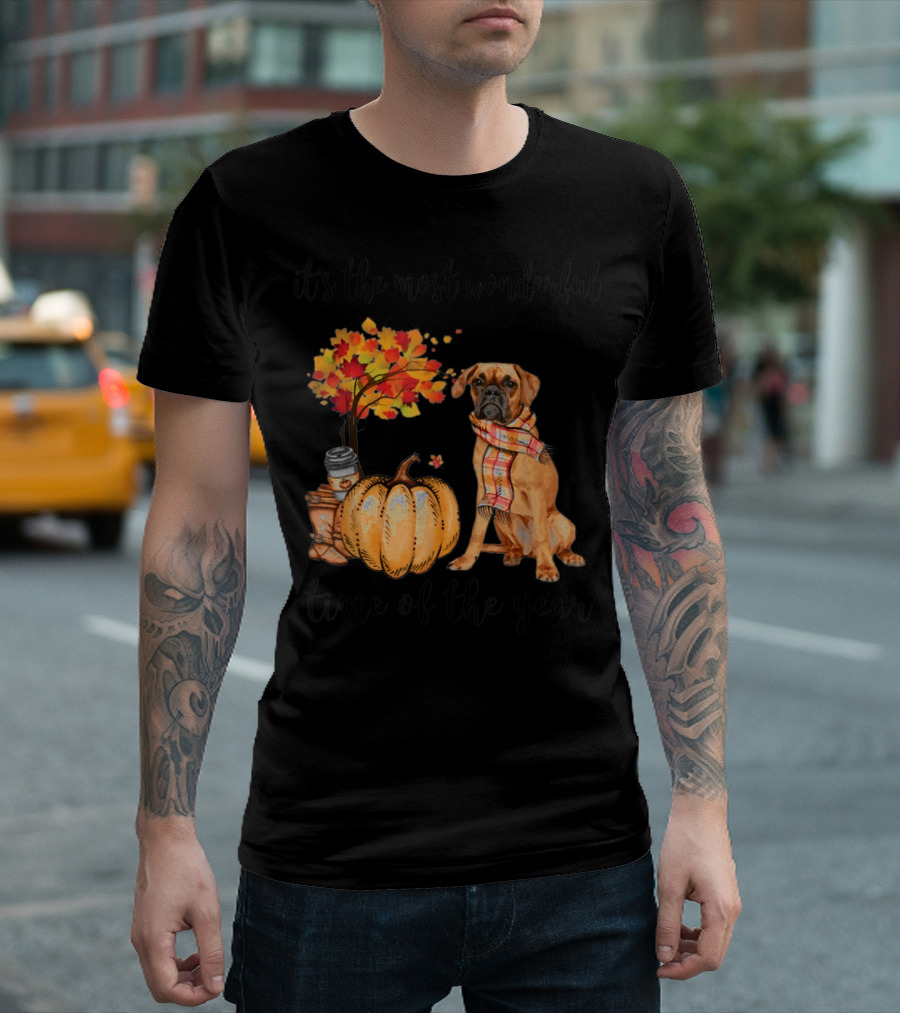 It's the Most Wonderful Time of the Year Boxer Autumn Leaves Pumpkin Scarf T-Shirt
