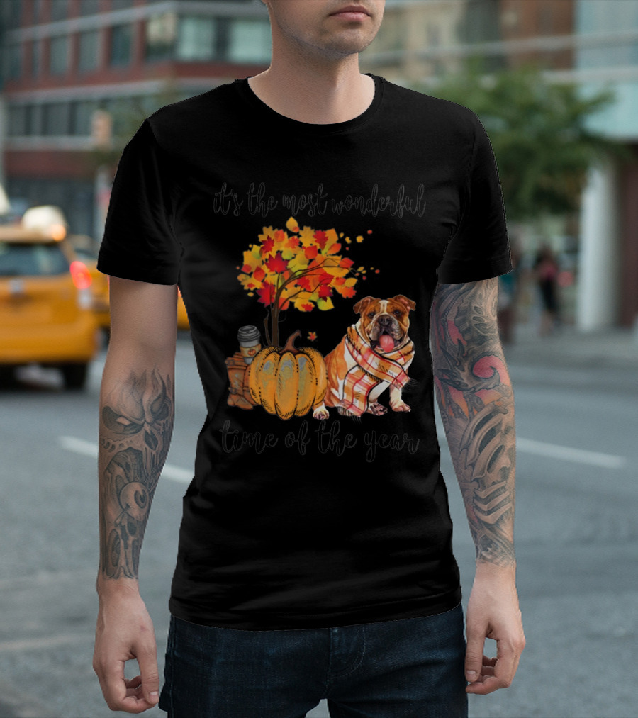 It's The Most Wonderful Time Of The Year Bulldog Autumn Pumpkin Tree T-Shirt