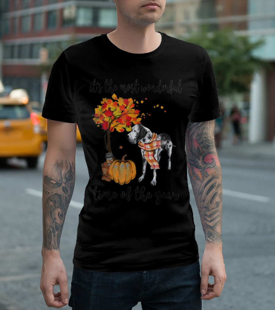 It's The Most Wonderful Time Of The Year Great Dane Autumn Pumpkin T-Shirt