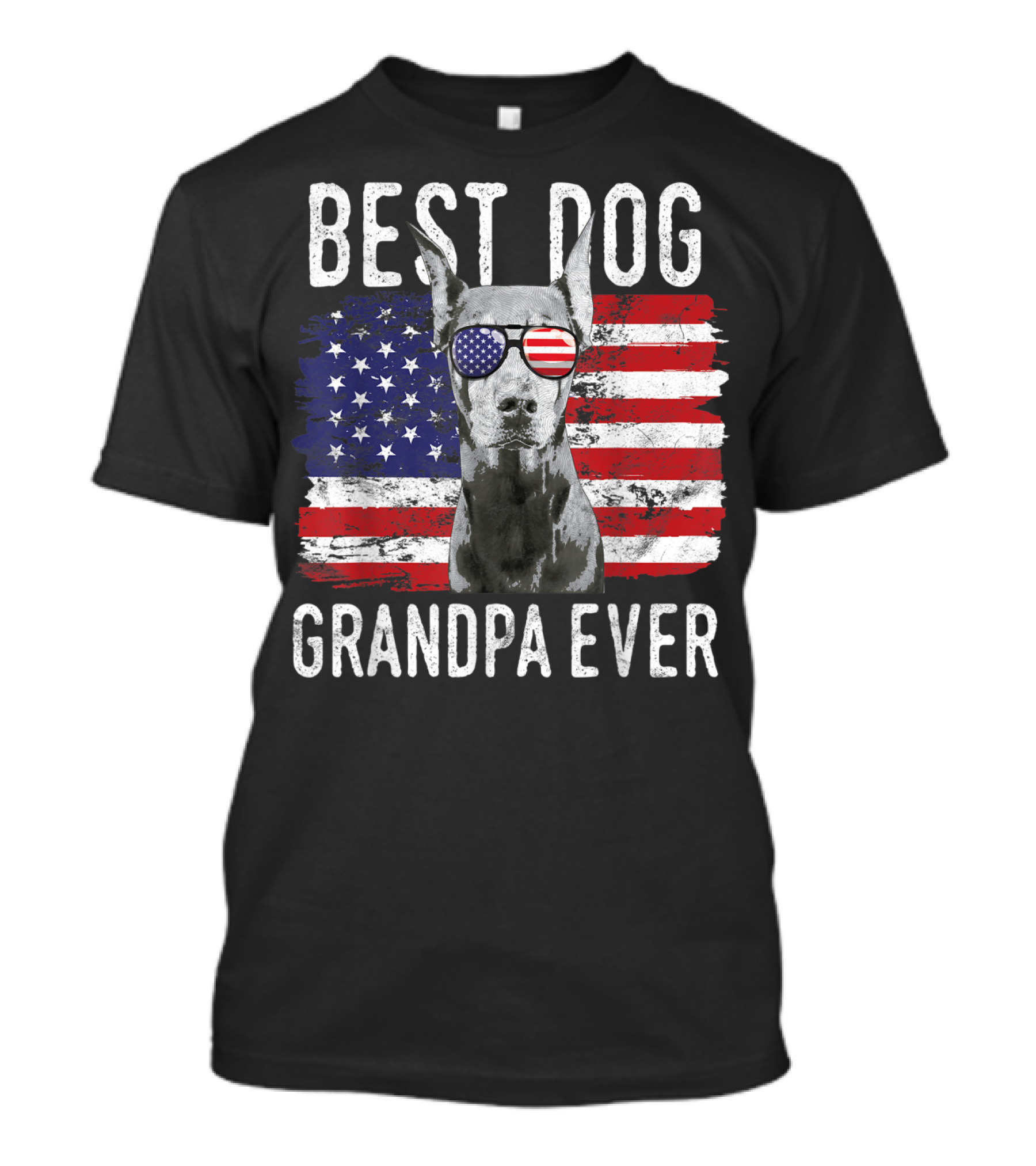 Best Dog Grandpa Ever American Flag Doberman Pinscher USA T-Shirt