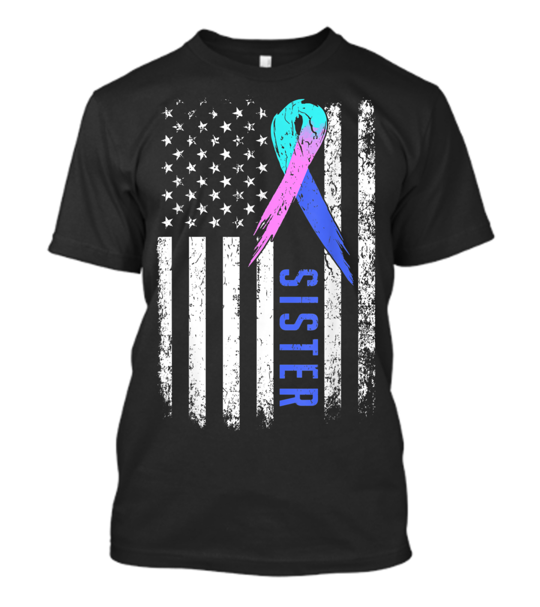 Sister Thyroid Cancer Awareness American Flag T-Shirt