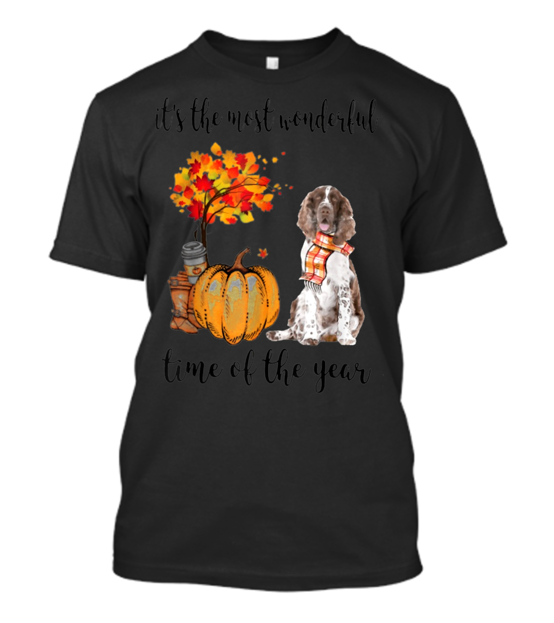 It's The Most Wonderful Time Of The Year English Springer Spaniel Autumn Pumpkin Scarf T-Shirt
