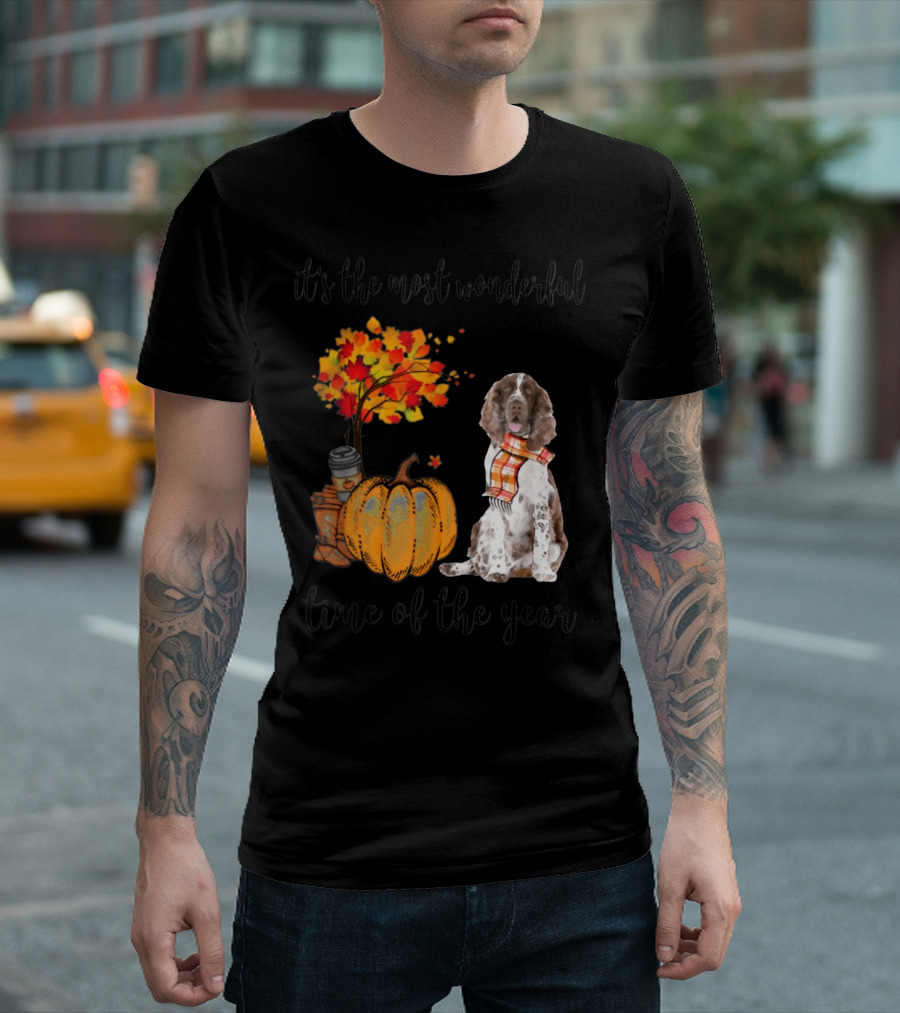 It's The Most Wonderful Time Of The Year English Springer Spaniel Autumn Pumpkin Scarf T-Shirt