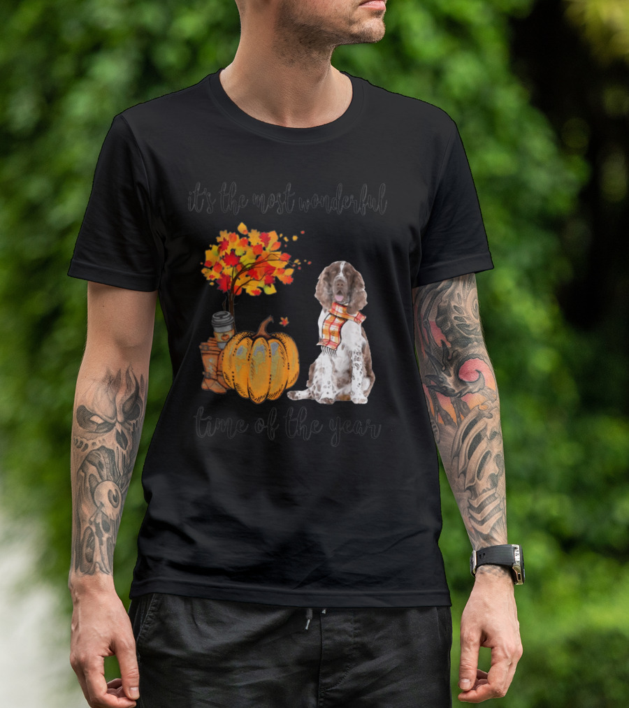 It's The Most Wonderful Time Of The Year English Springer Spaniel Autumn Pumpkin Scarf T-Shirt