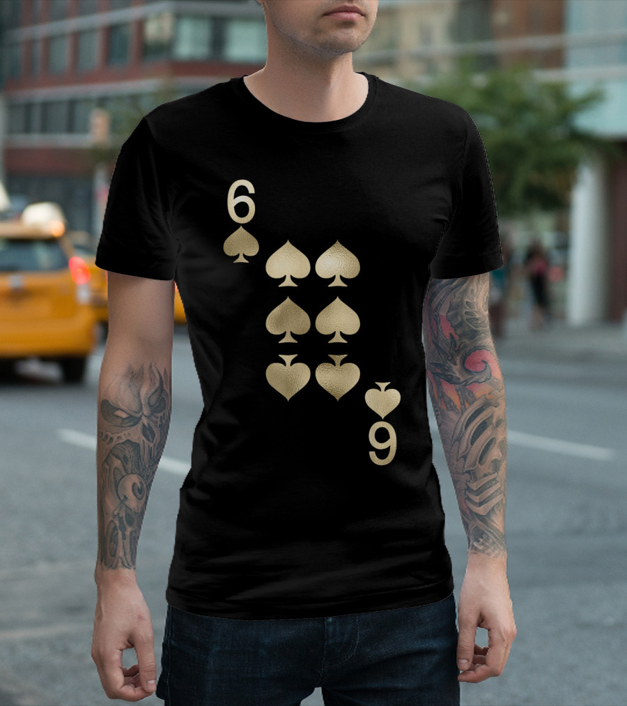 6 of Spades Playing Card Gold T-Shirt