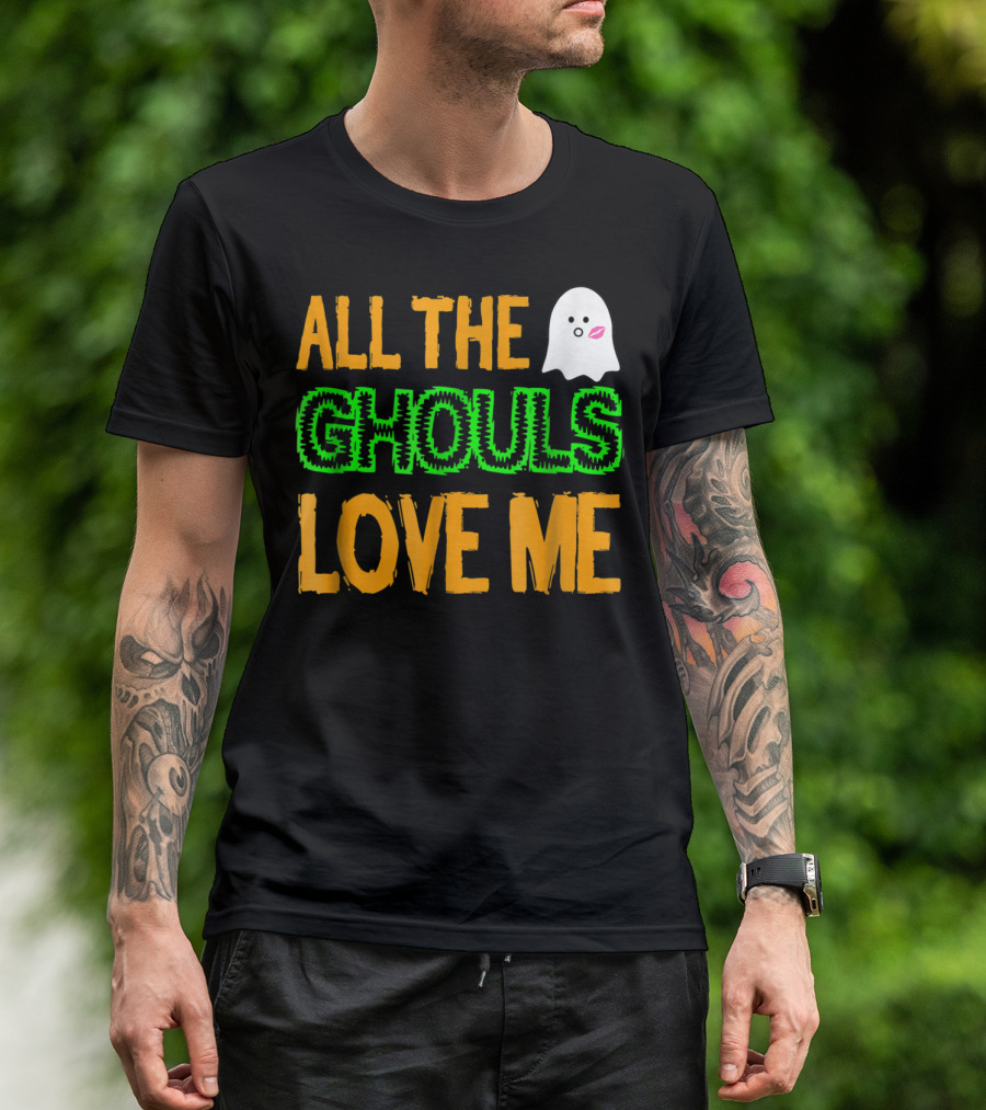All The Ghouls Love Me Ghost With Cute Kissing Emoji T-Shirt
