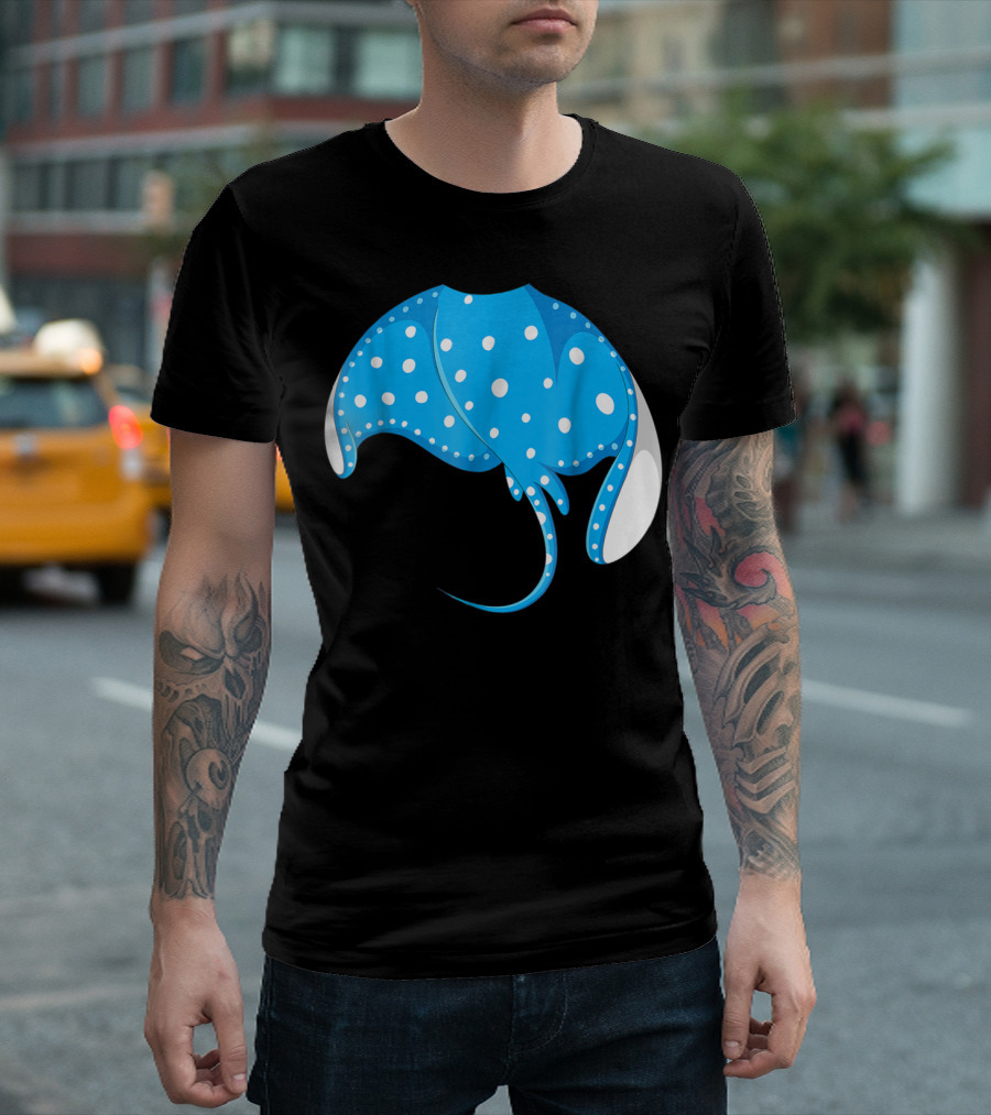 Animal Cosplay Stingray Spotted Pattern Aqua Blue T-Shirt
