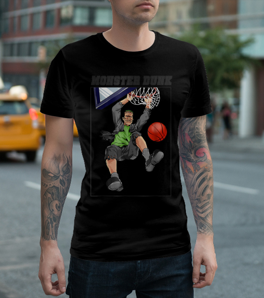 Monster Dunk Halloween Frankenstein Basketball Slam T-Shirt