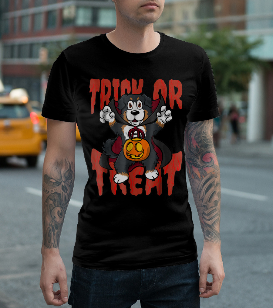 Bernese Mountain Dog Vampire Trick Or Treat Halloween Pumpkin T-Shirt