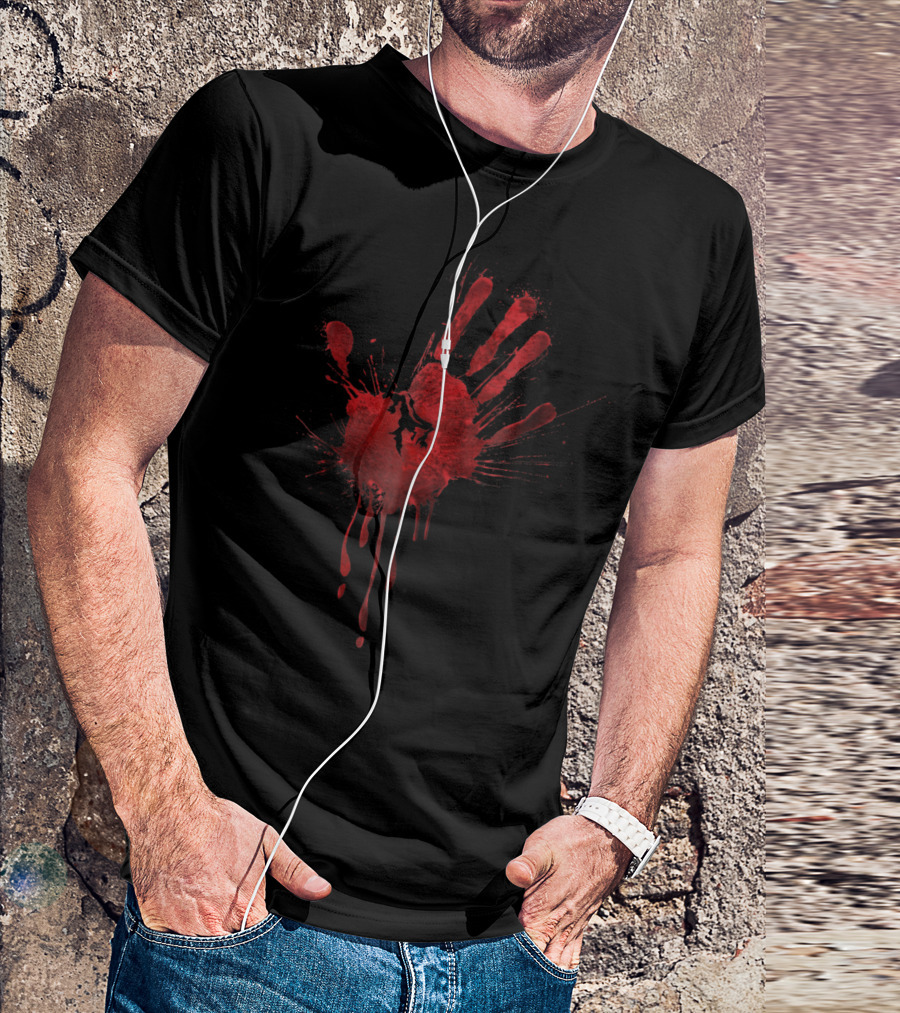 Bloody Hand Print Halloween Zombie Horror Scary Handprint T-Shirt