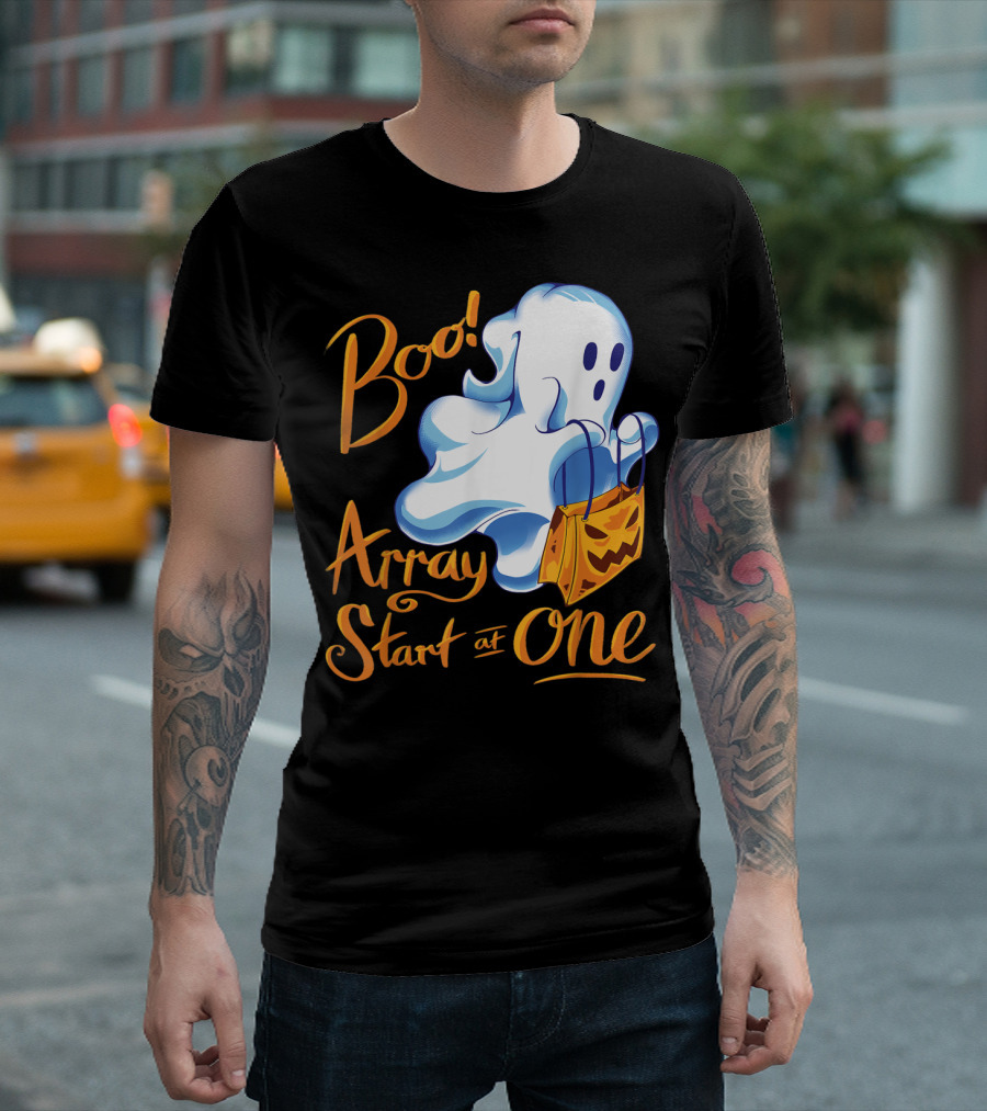 Boo Array Start At One Halloween Programmer Ghost With Pumpkin Bag T-Shirt