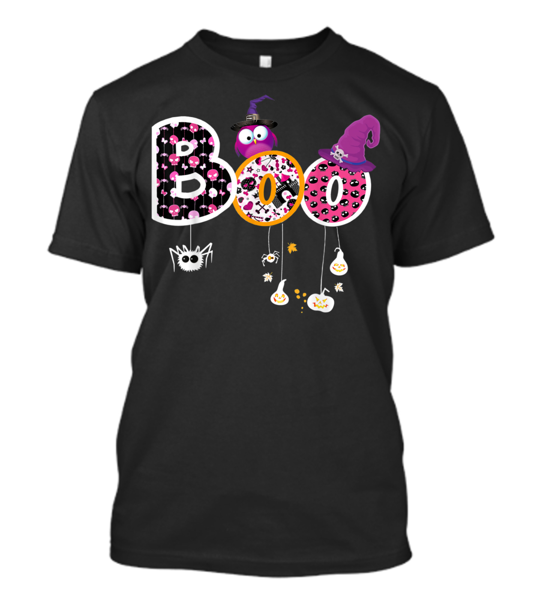 Boo Halloween Costume Spiders Ghosts Pumpkin Witch Hat Owl T-Shirt