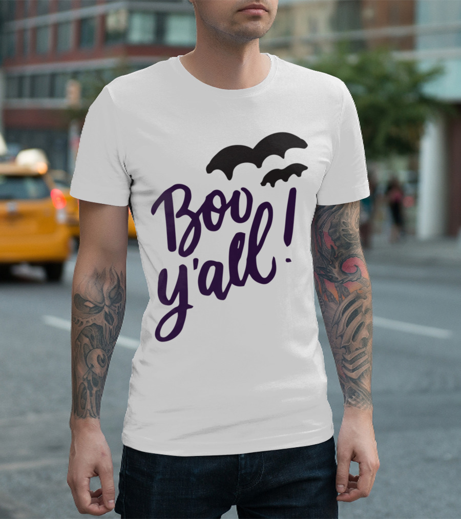 Boo Y'all Halloween Costume Funny Southern Joke Bats T-Shirt