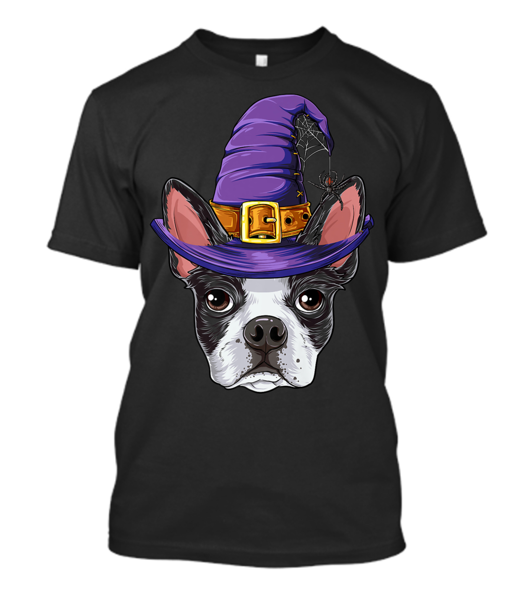 Boston Terrier Witch Hat Halloween Kids Girls Women Dog T-Shirt
