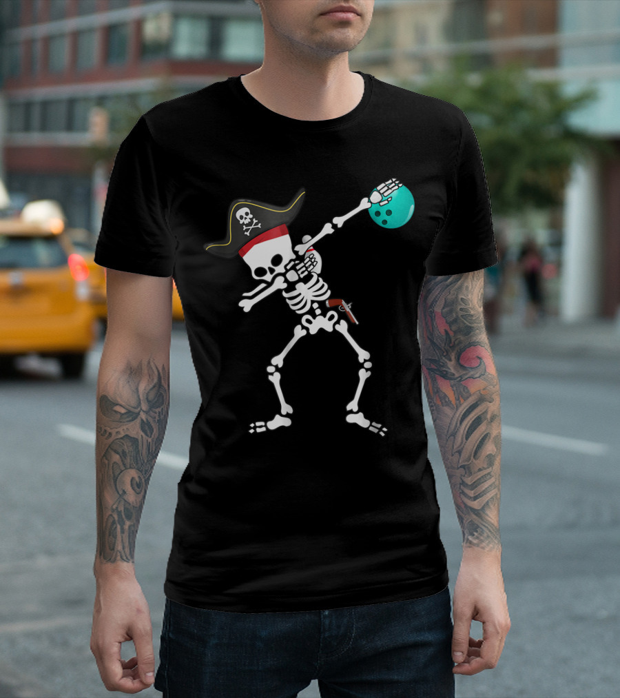 Dabbing Skeleton Pirate Hat Bowling T-Shirt