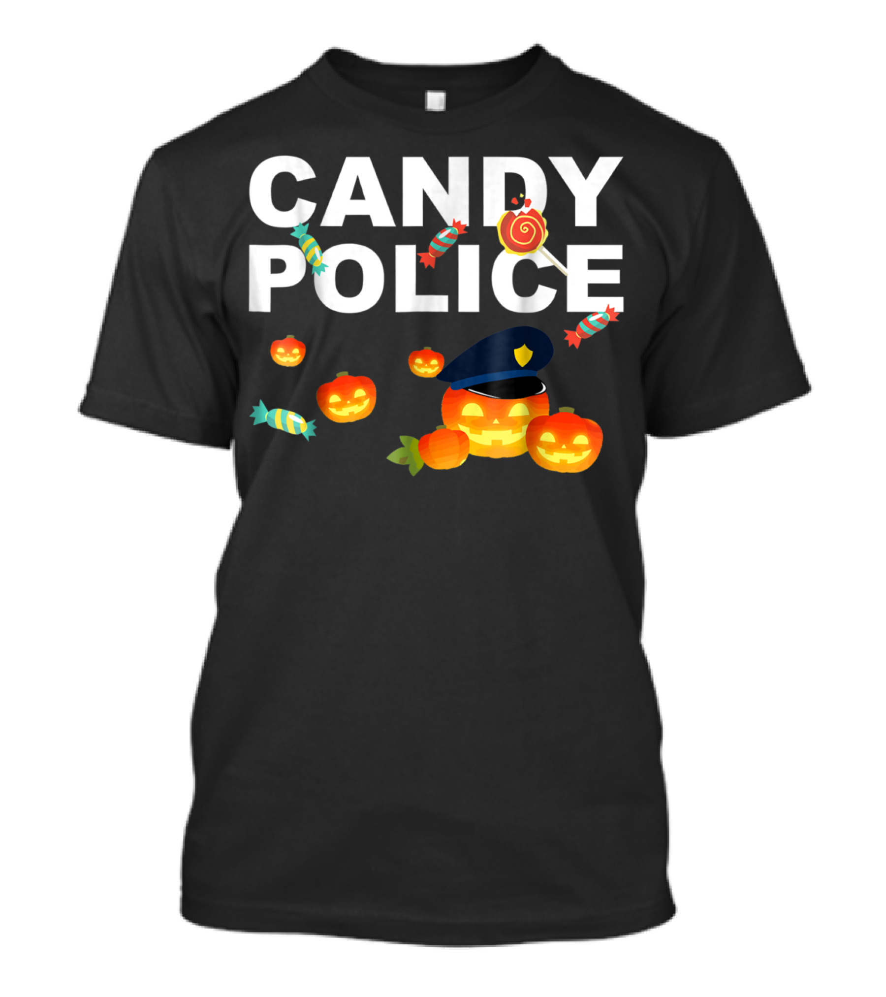 CANDY POLICE Halloween Pumpkins And Candy Officer Hat T-Shirt