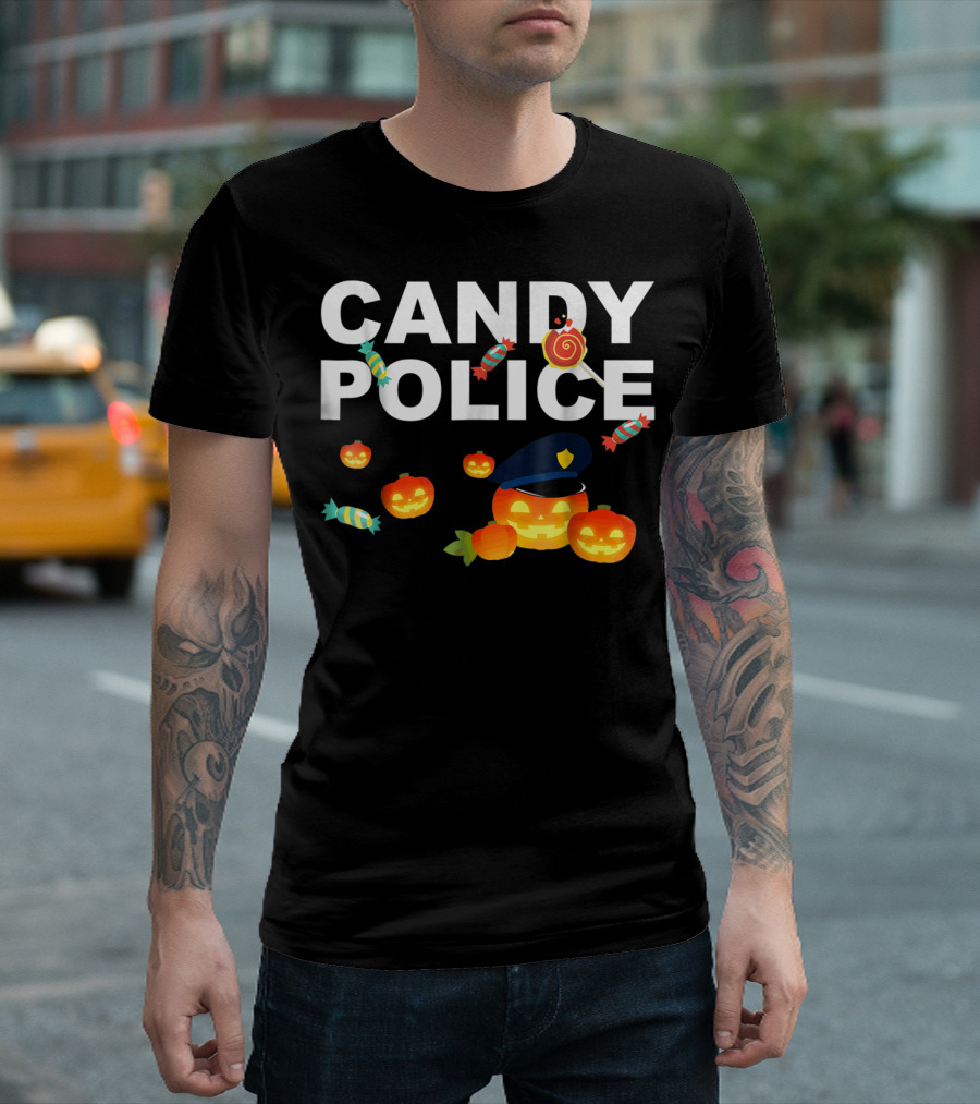 CANDY POLICE Halloween Pumpkins And Candy Officer Hat T-Shirt