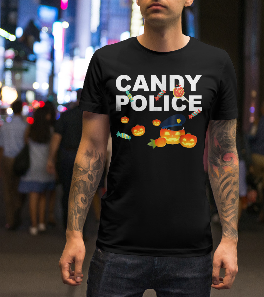 CANDY POLICE Halloween Pumpkins And Candy Officer Hat T-Shirt