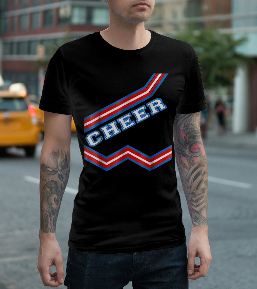 Cheerleader Costume Halloween Cheer Team Spirit Pom Poms Red White Blue T-Shirt