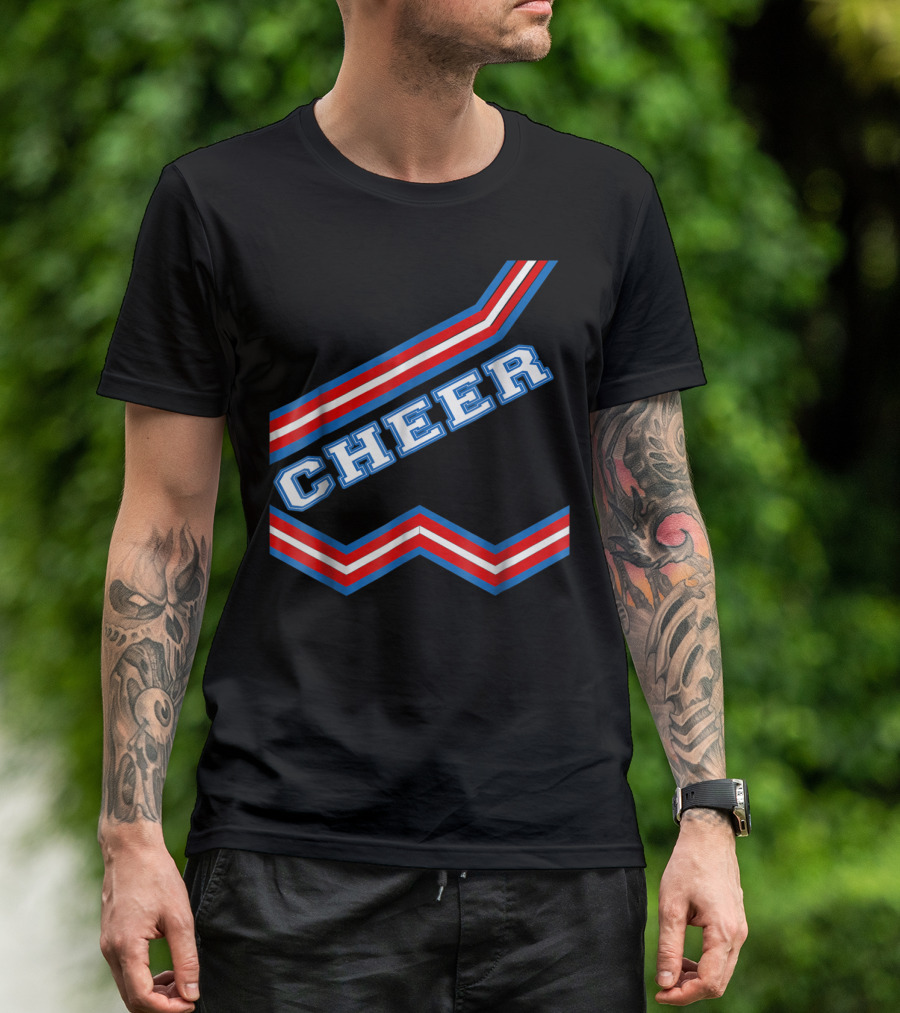 Cheerleader Costume Halloween Cheer Team Spirit Pom Poms Red White Blue T-Shirt