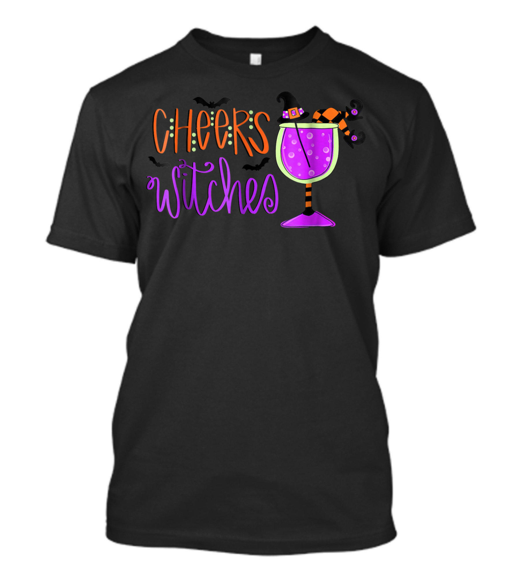 Cheers Witches Fun Witch Hat And Bats With Purple Potion Glass T-Shirt