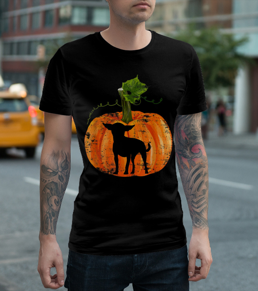 Chihuahua Silhouette Inside Pumpkin For Funny Halloween Dog Lovers T-Shirt