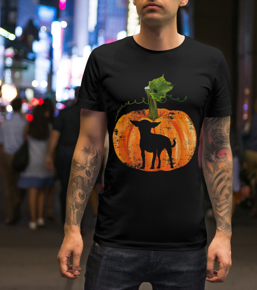 Chihuahua Silhouette Inside Pumpkin For Funny Halloween Dog Lovers T-Shirt