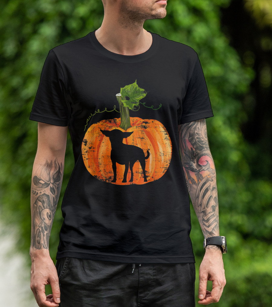 Chihuahua Silhouette Inside Pumpkin For Funny Halloween Dog Lovers T-Shirt