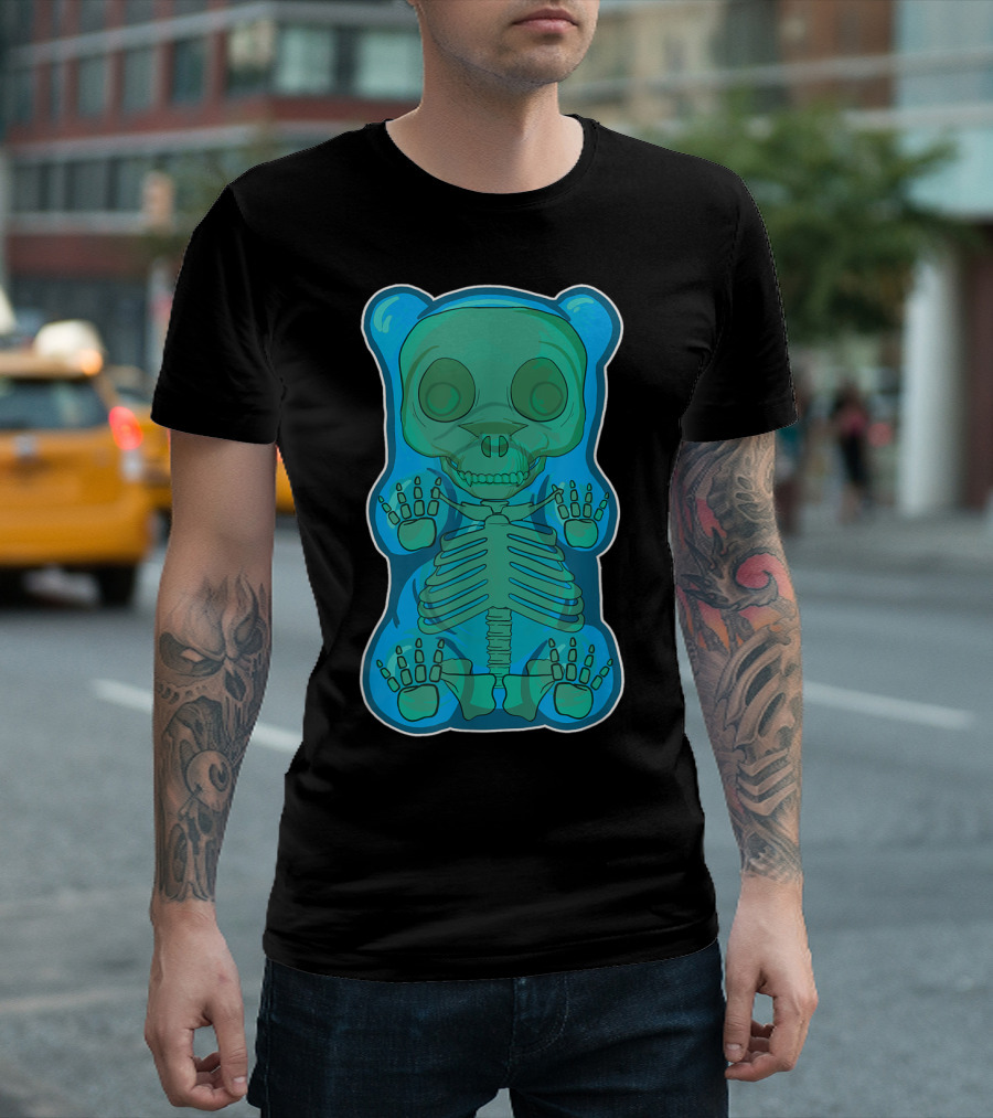Classic Blue Gummy Bear Skeleton Anatomy X-Ray T-Shirt