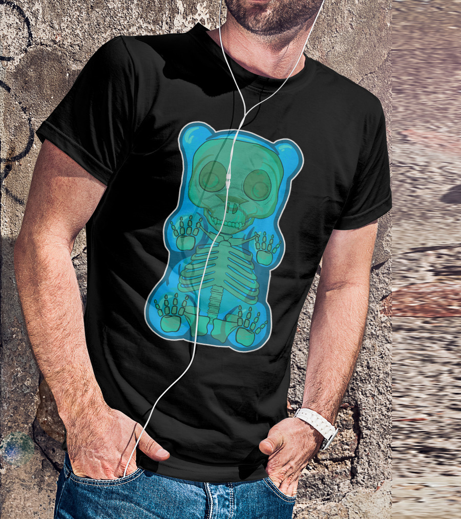 Classic Blue Gummy Bear Skeleton Anatomy X-Ray T-Shirt