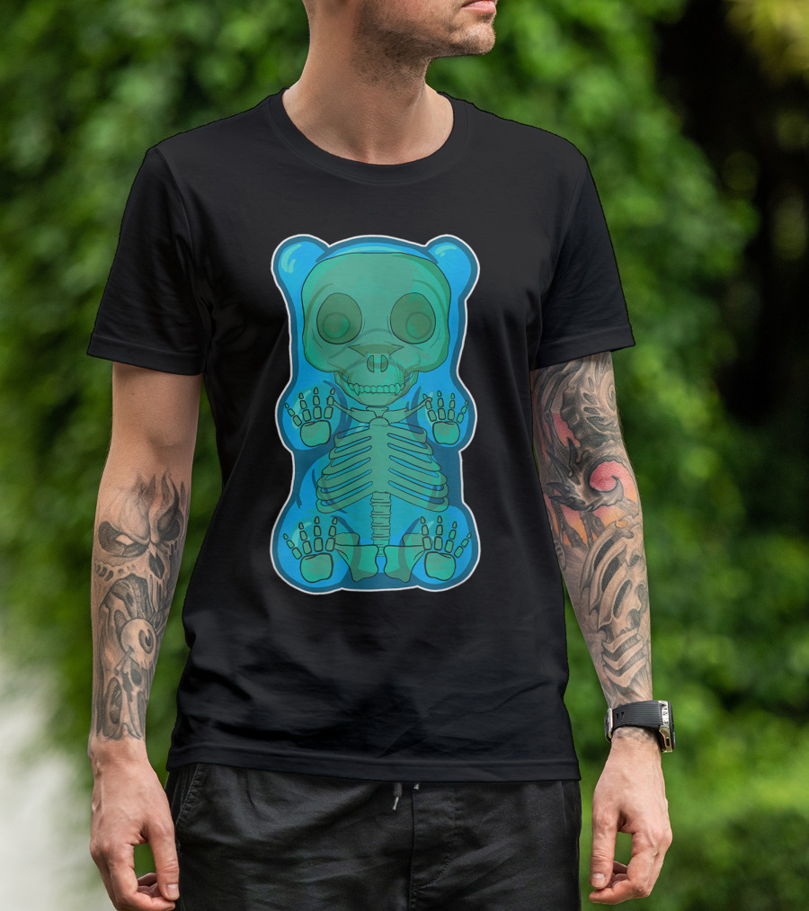Classic Blue Gummy Bear Skeleton Anatomy X-Ray T-Shirt