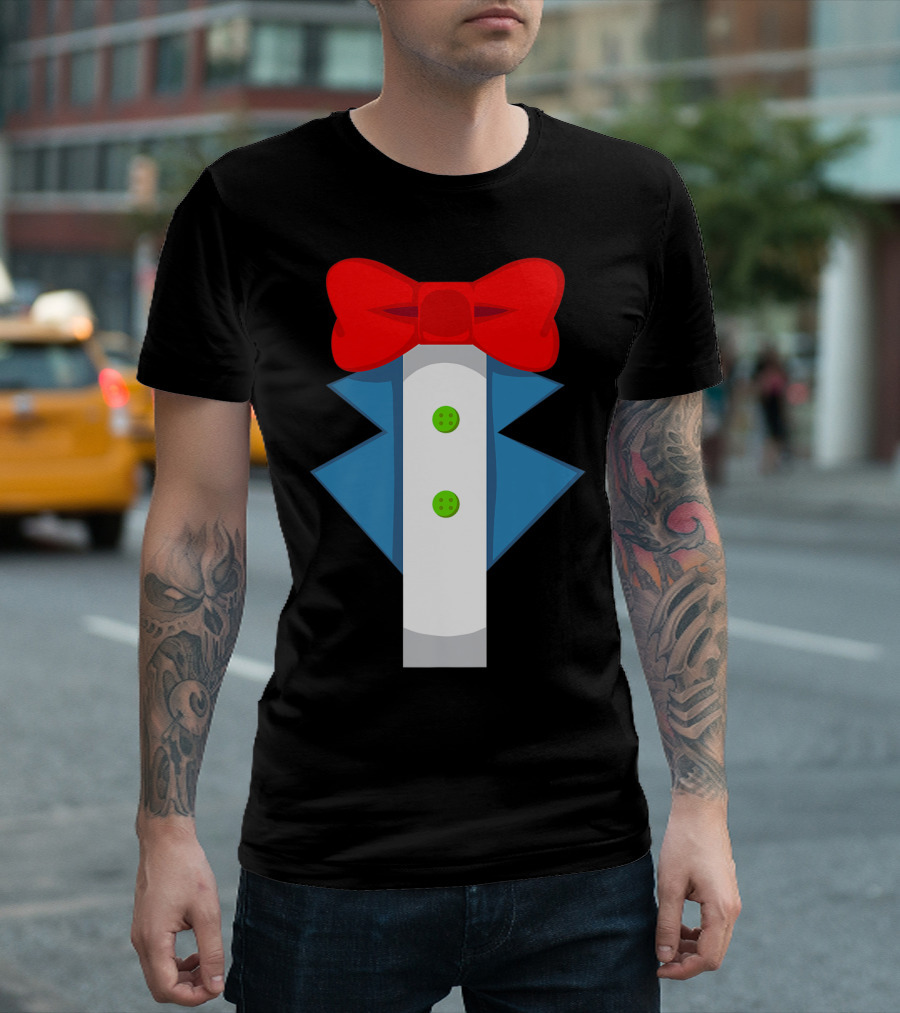 Clown Costume Perfect Scary Clown Red Bow Tie Blue Jacket Green Buttons T-Shirt