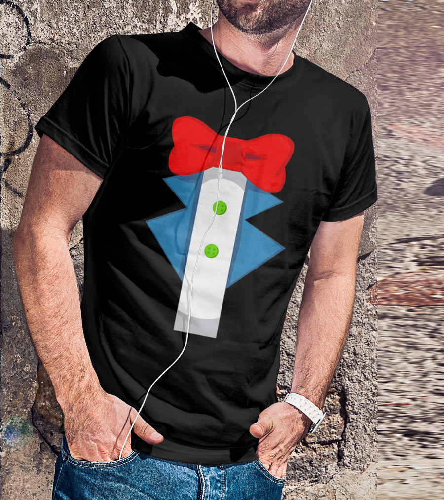 Clown Costume Perfect Scary Clown Red Bow Tie Blue Jacket Green Buttons T-Shirt