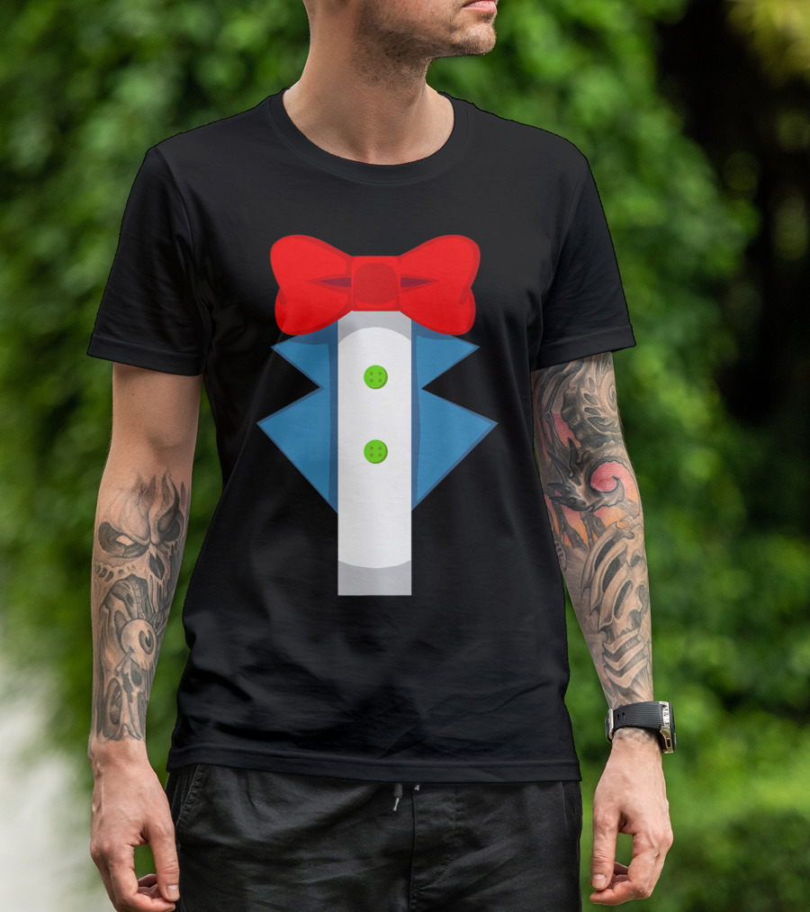 Clown Costume Perfect Scary Clown Red Bow Tie Blue Jacket Green Buttons T-Shirt
