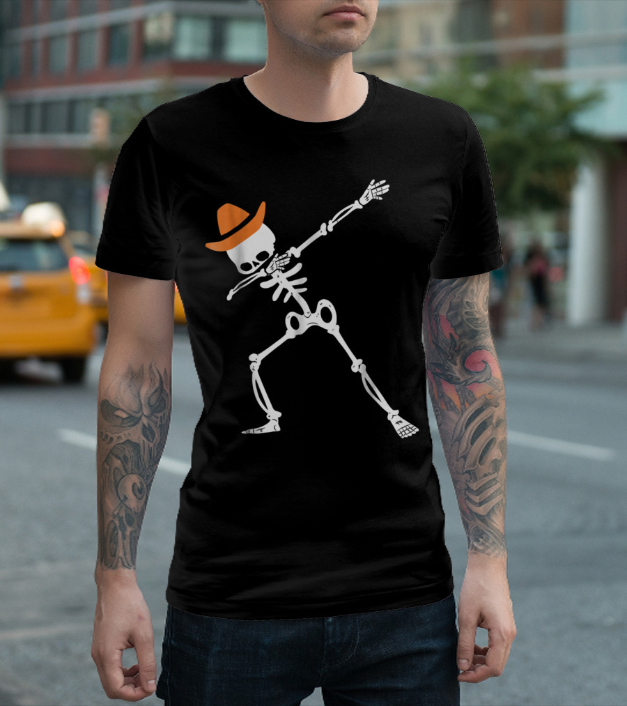 Cool Skeleton Dab Dance Cowboy Hat T-Shirt