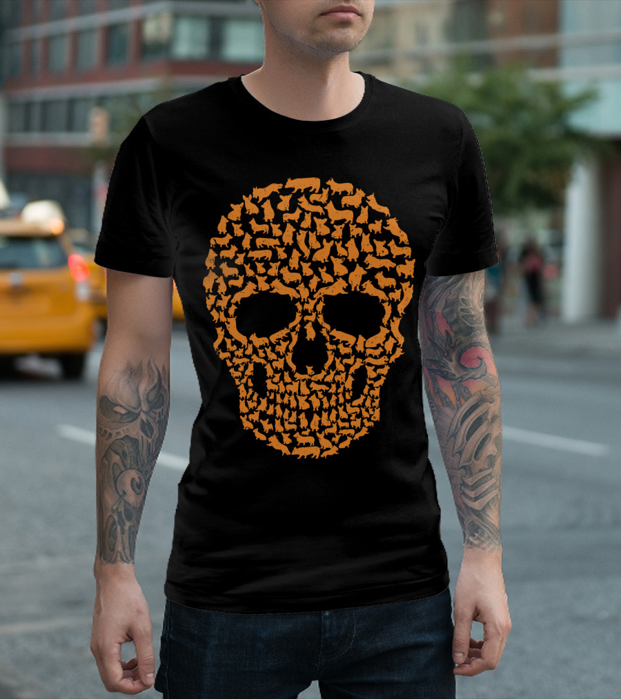 Cool Skull Corgi Dog Halloween T-Shirt