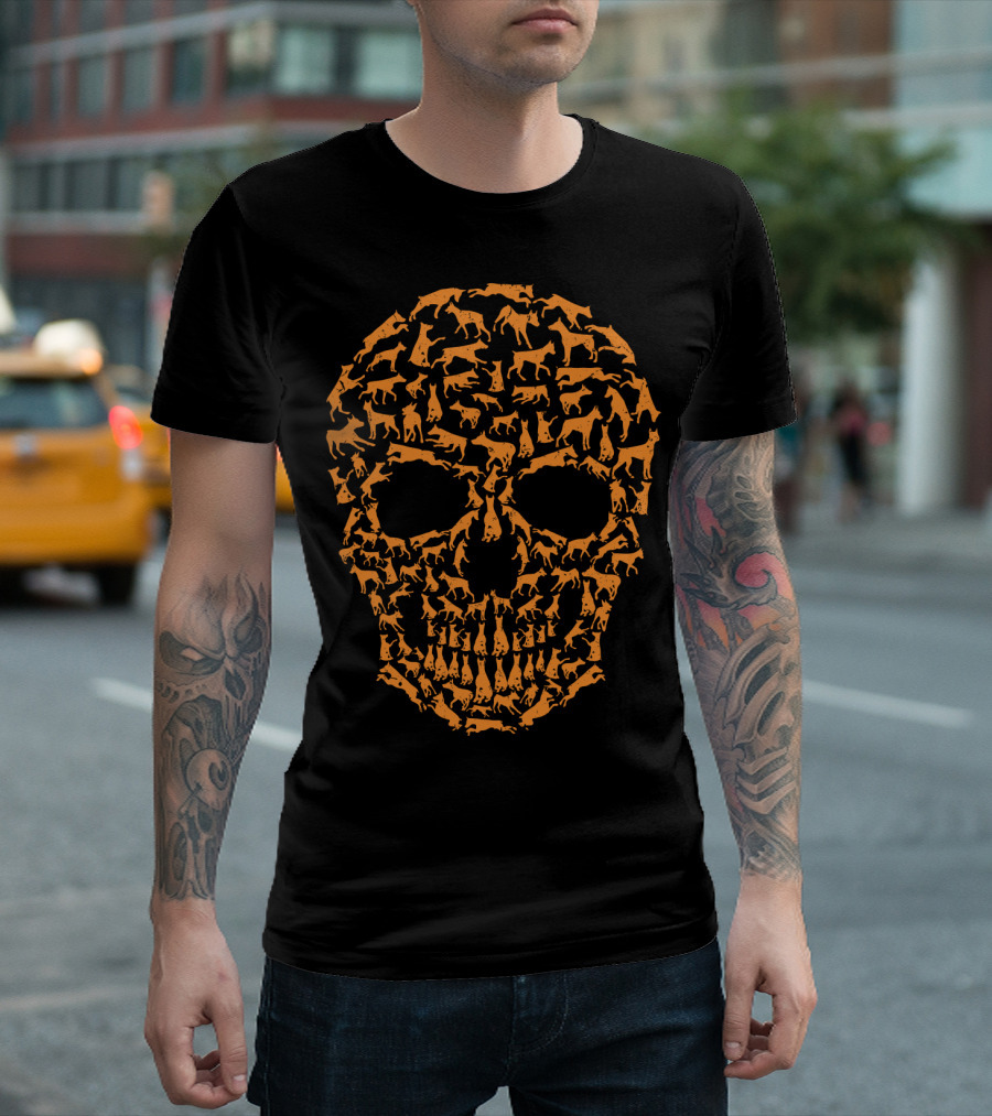 Skull Of Doberman Dogs In Halloween T-Shirt
