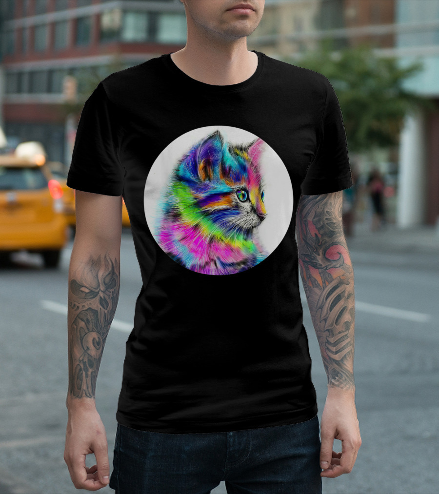Cute Colorful Cat Face Kitten T-Shirt