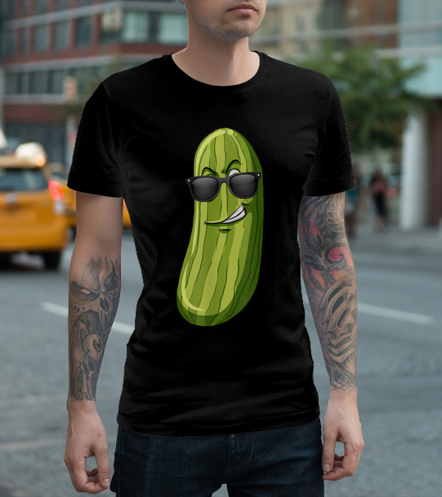 Cute Cucumber Funny Halloween Pickle Wearing Sunglasses T-Shirt