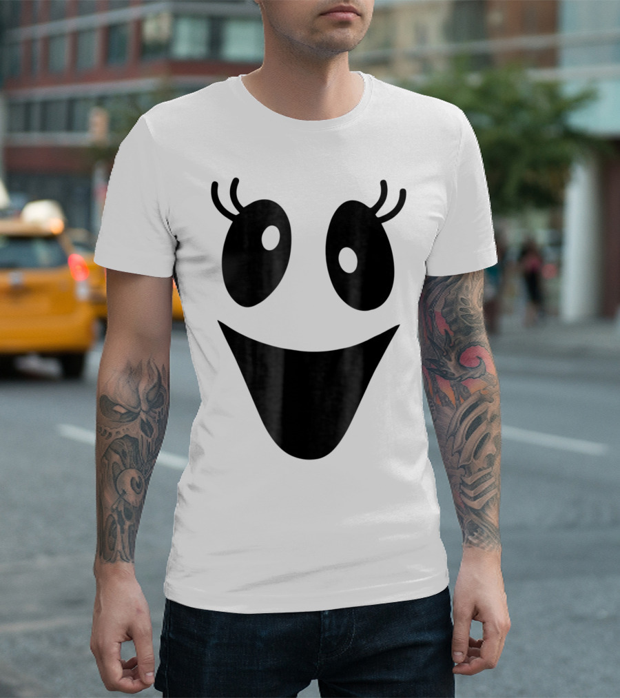 Cute Female Ghost Face with Smiling Expression for Halloween T-Shirt