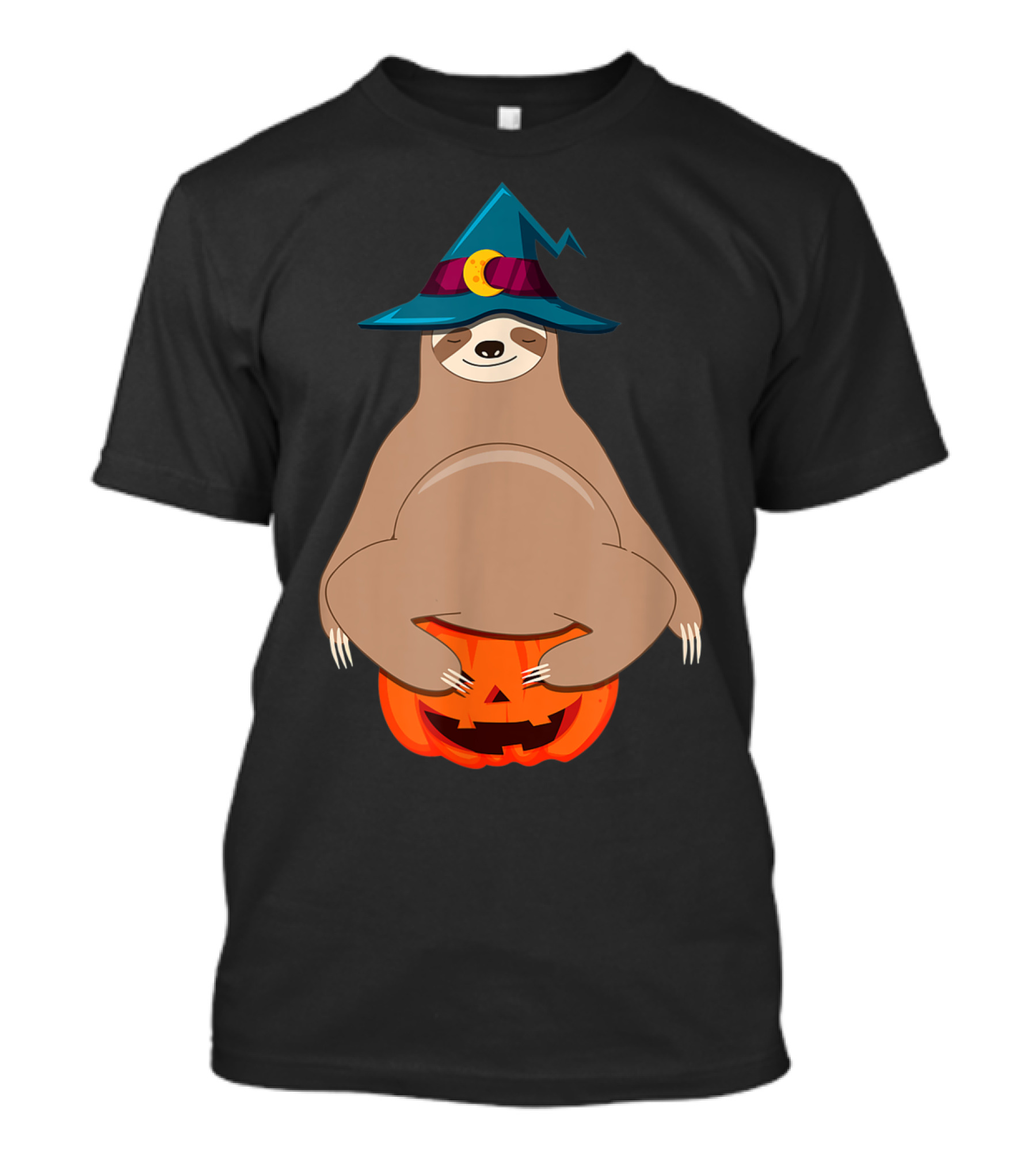 Cute Funny Halloween Sloth With Witch Hat And Pumpkin T-Shirt