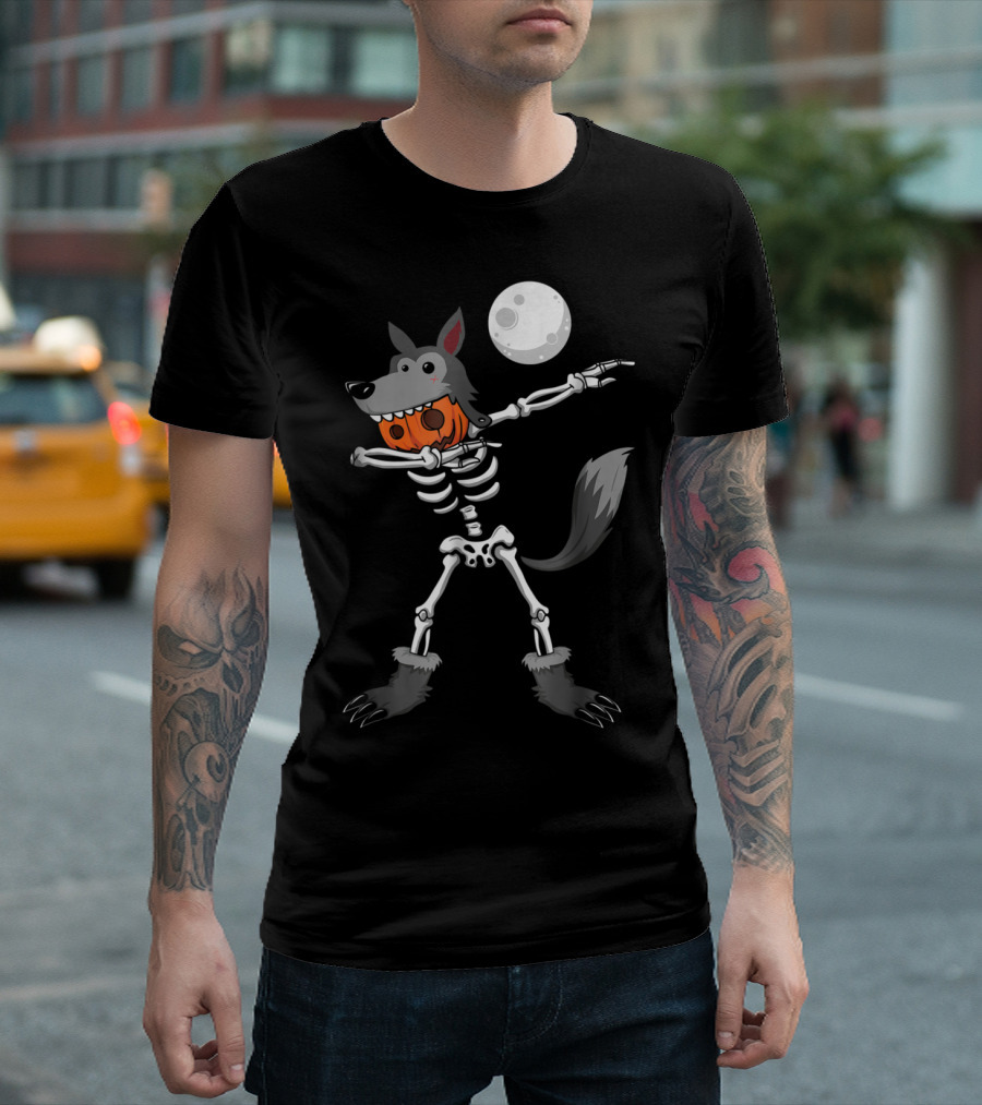 Dabbing Skeleton Werewolf Pumpkin Moon Dab T-Shirt
