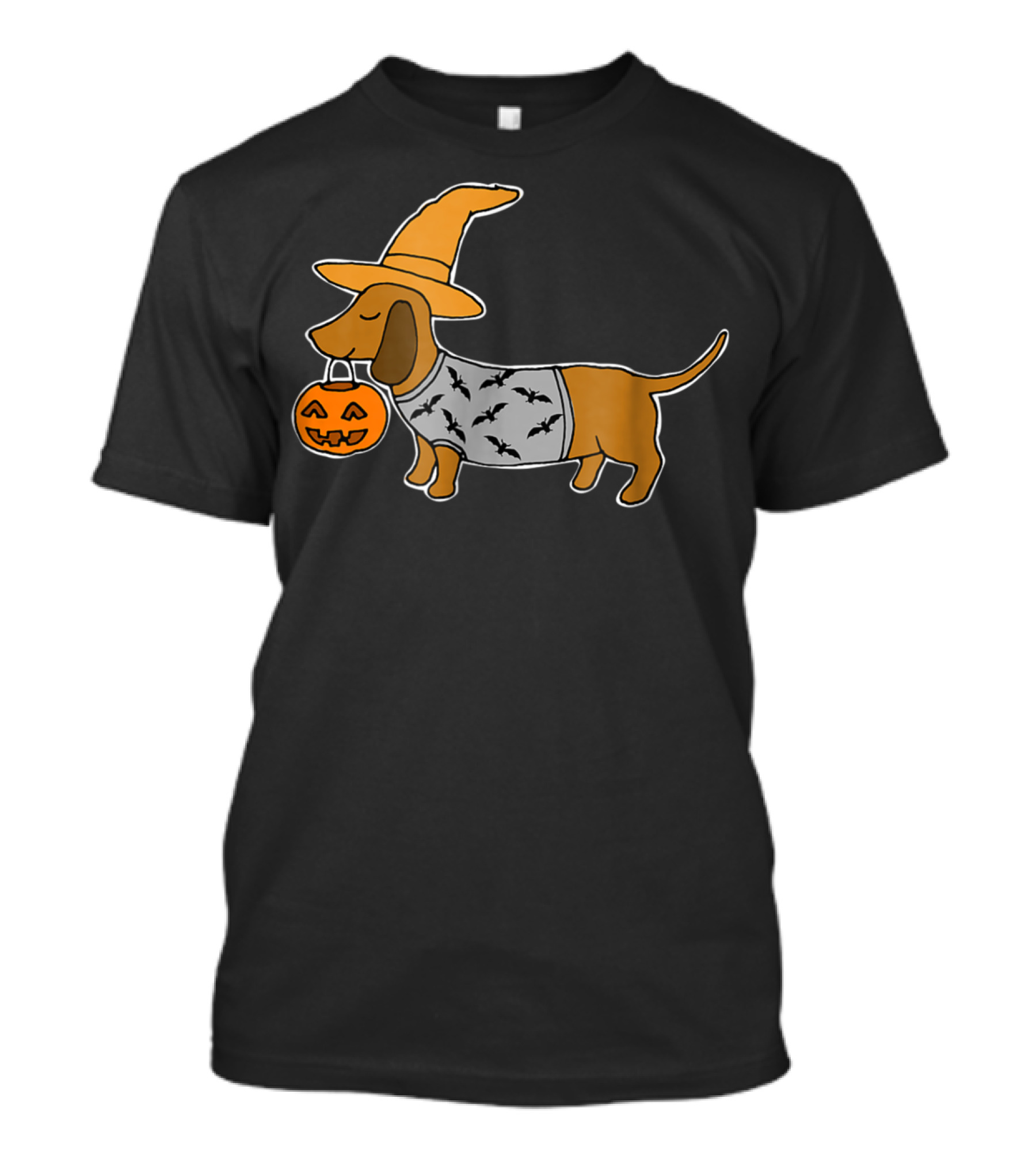 Daschund Halloween Witch Hat Pumpkin Bat Costume T-Shirt