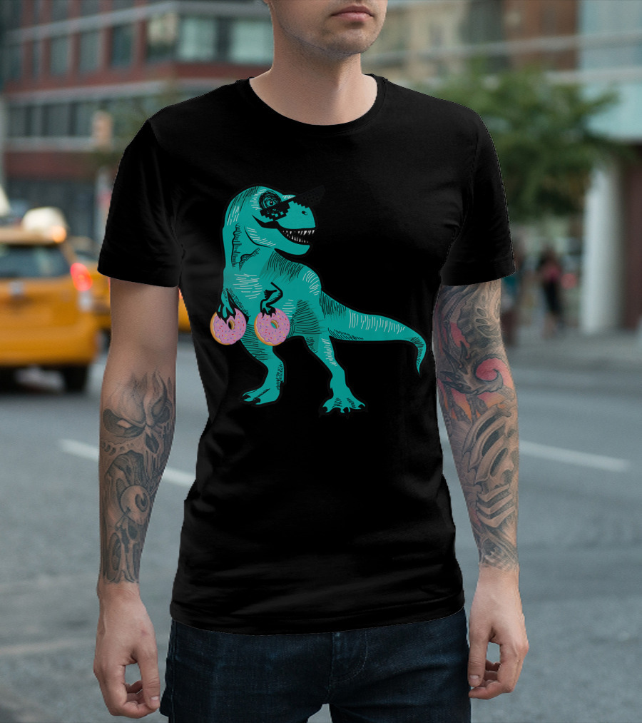 Dinosaur Donut Dino Doughnut Halloween Kids T-Rex with Sunglasses T-Shirt