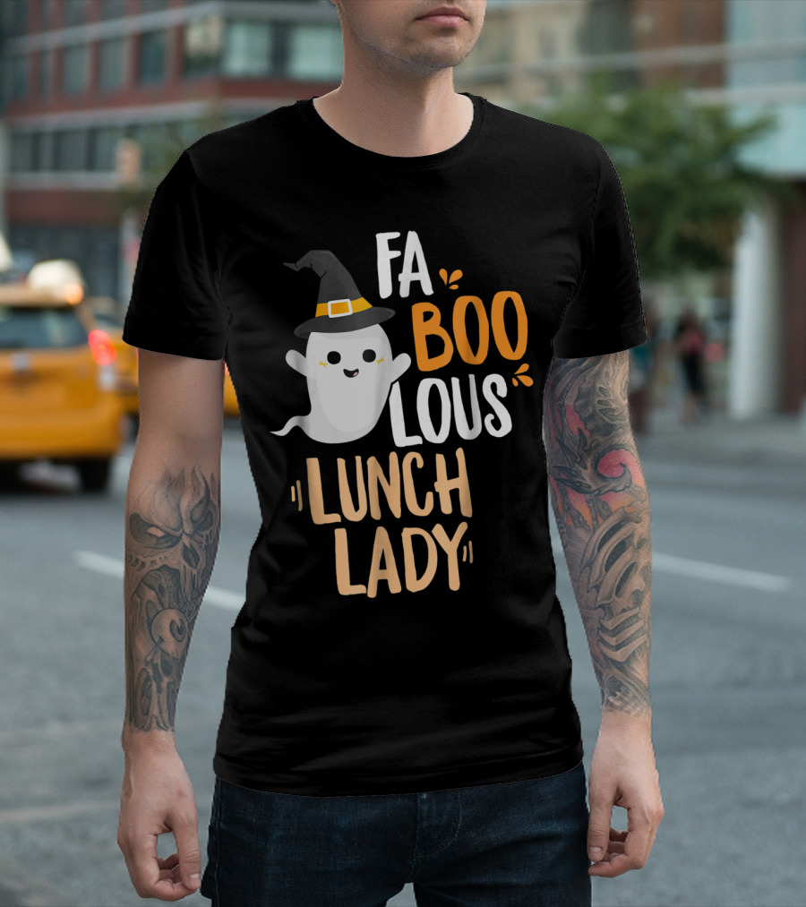FaBOOlous Lunch Lady Halloween Outfit With Ghost And Witch Hat T-Shirt