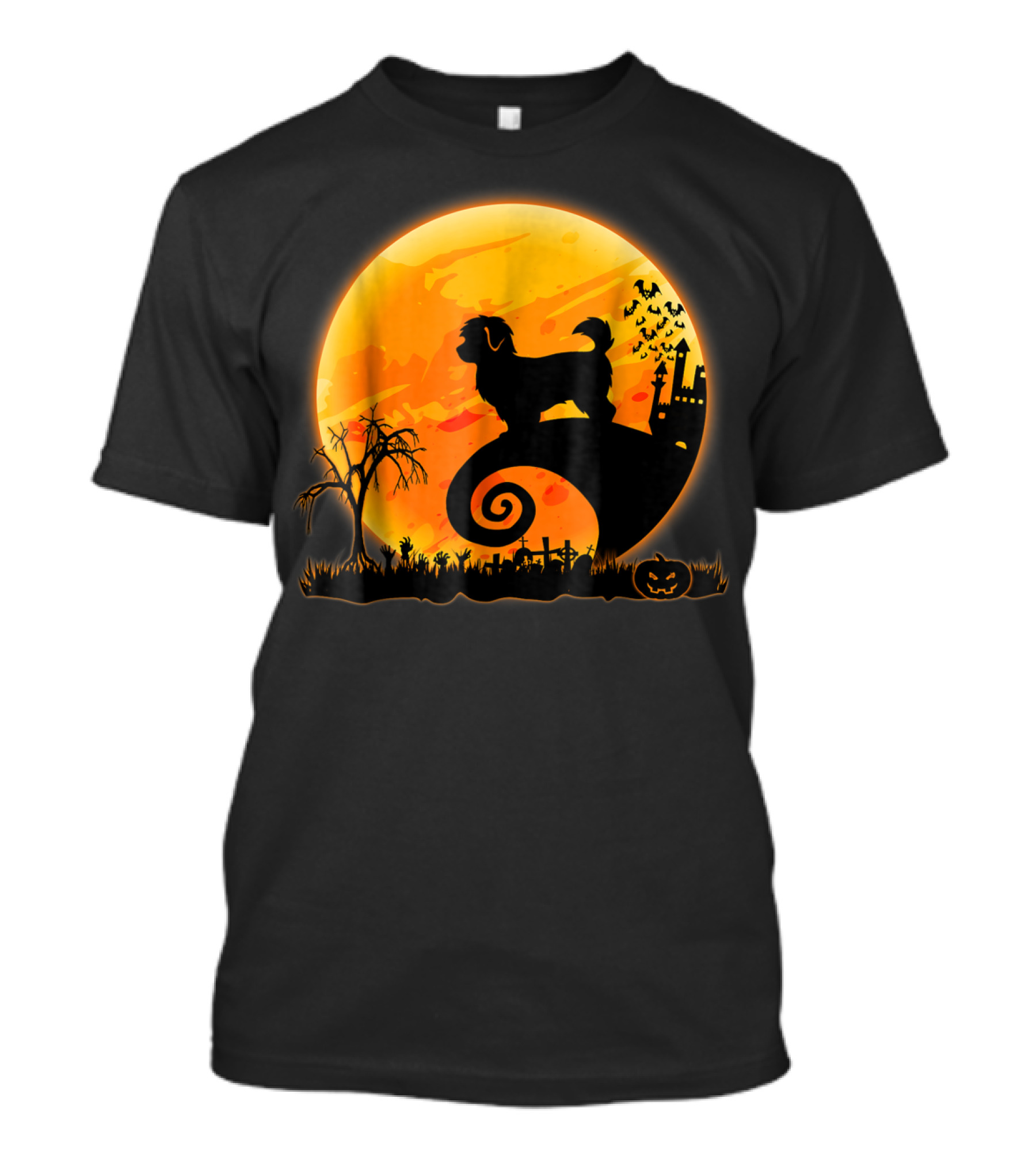 Maltipoo Dog Halloween Moon Scene With Jack-O'-Lantern And Bats T-Shirt