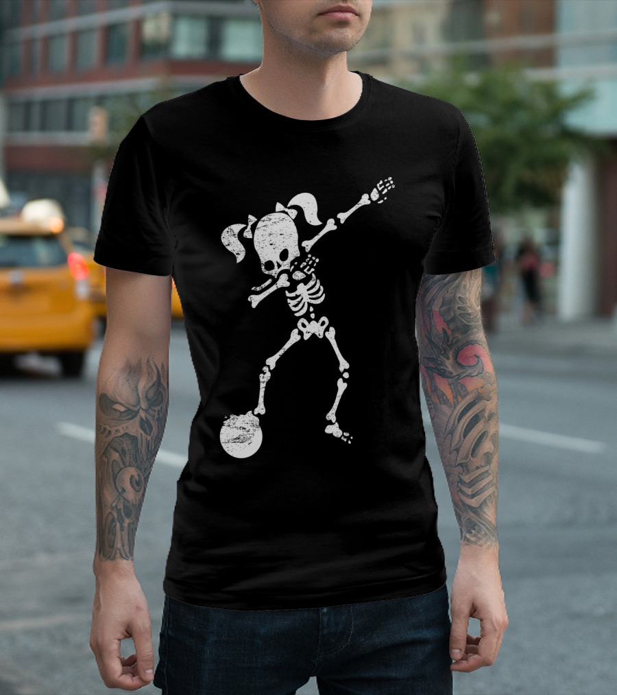 Skeleton Girl Dabbing with Soccer Ball and Hearts T-Shirt