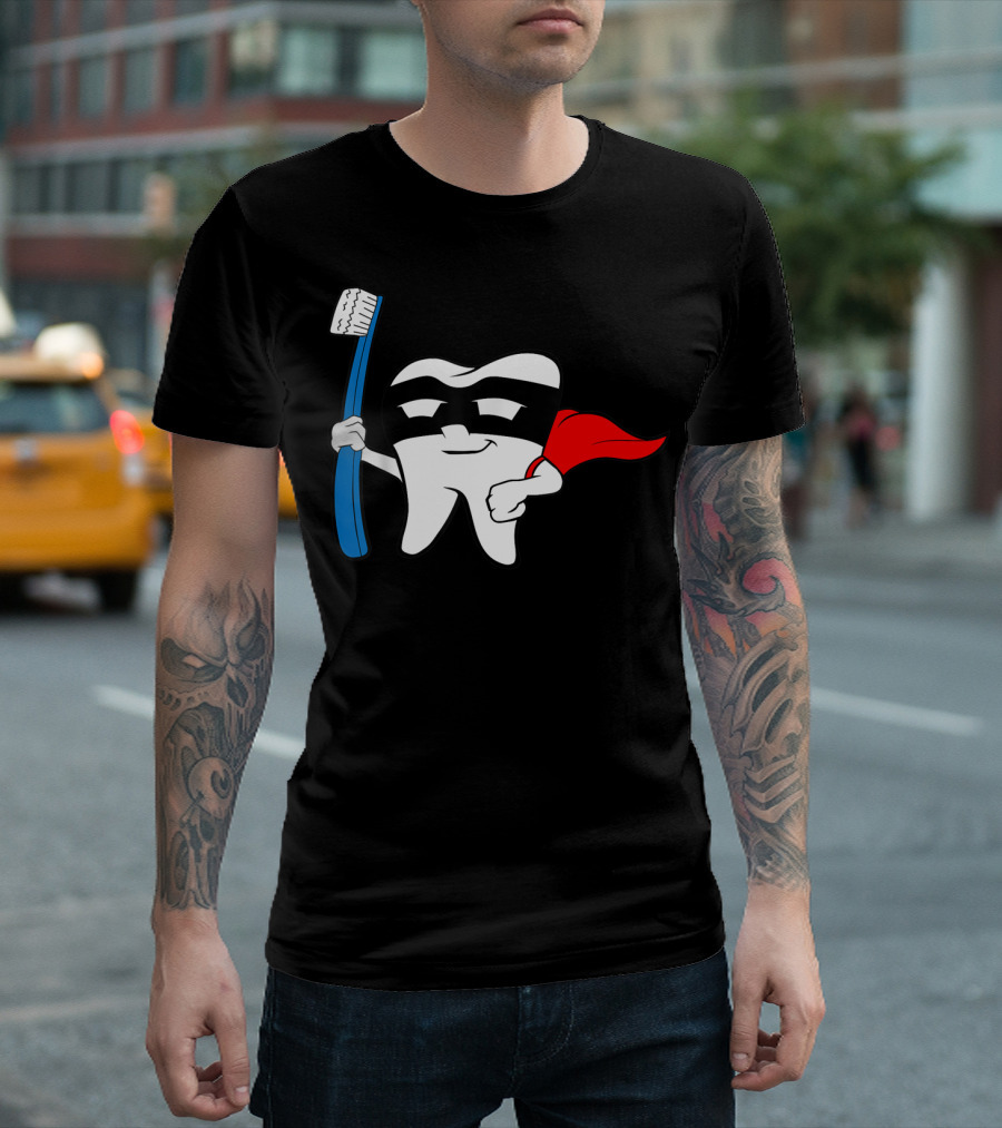 Super Hero Tooth Dental Babe Assistant Toothbrush Cape Mask T-Shirt