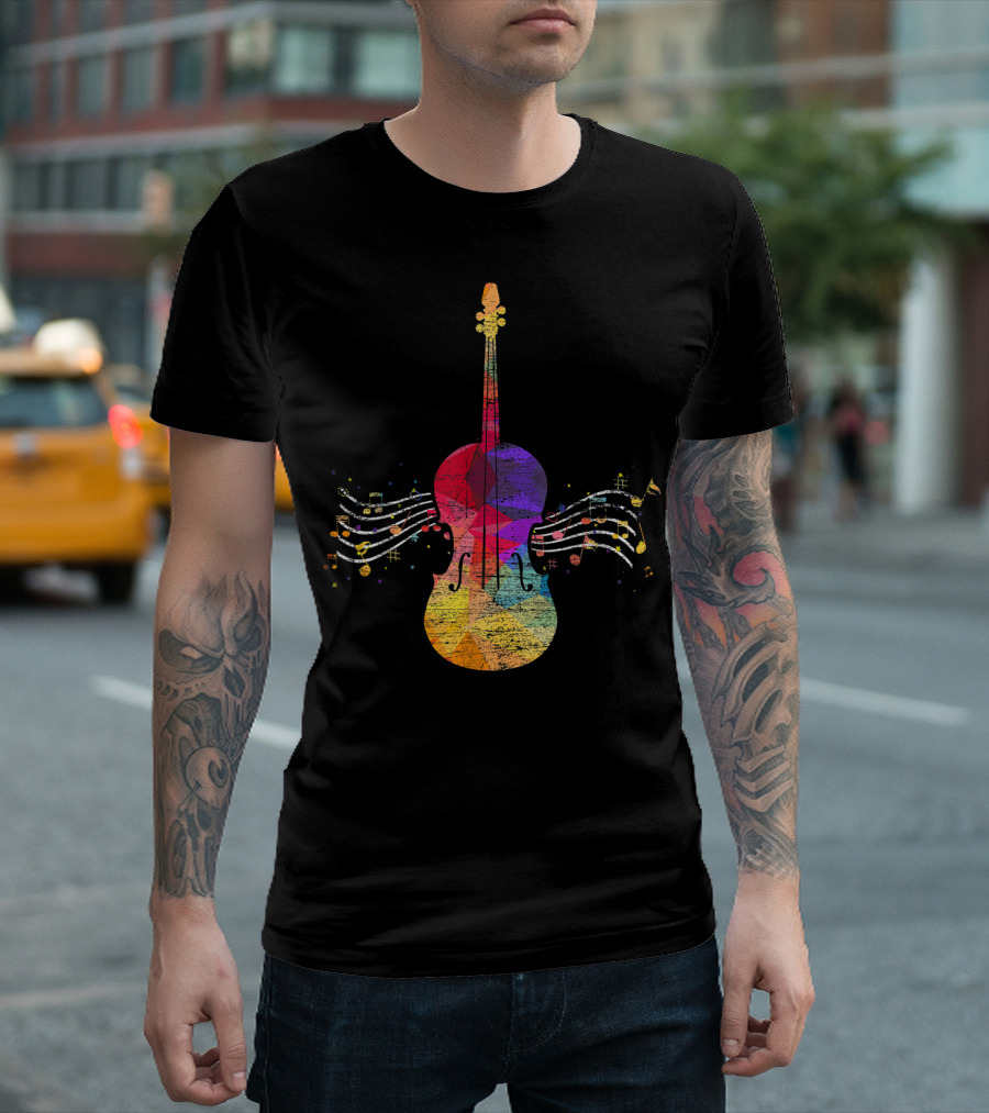 Violinist String Instrument Cello With Musical Notes T-Shirt